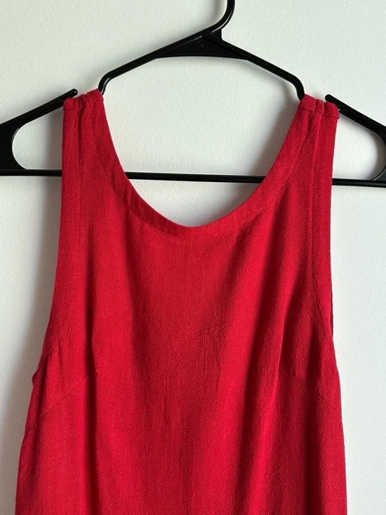 Red Sleeveless Shift Cotton/Linen Blend Dress - Classic Women's Dress - Picture 2 of 7